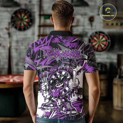 Custom Purple Graffiti Funny Dripping Dartboard Dart Team Jersey Men Polo Shirt IPHW12692