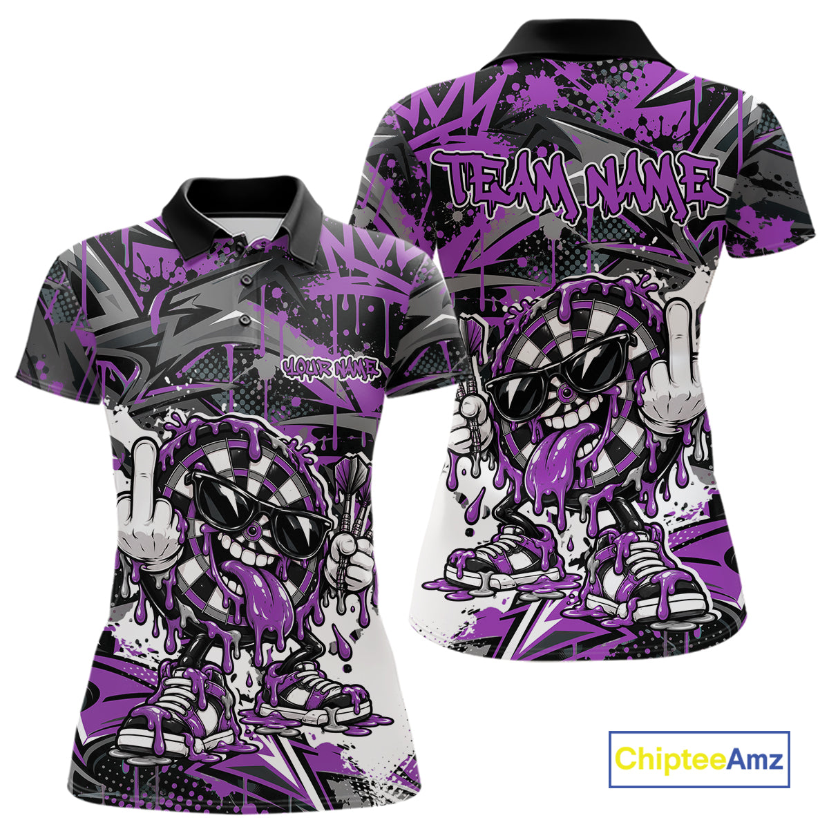 Custom Purple Graffiti Funny Dripping Dartboard Dart Team Jersey Women Polo Shirt IPHW12692