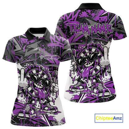 Custom Purple Graffiti Funny Dripping Dartboard Dart Team Jersey Women Polo Shirt IPHW12692