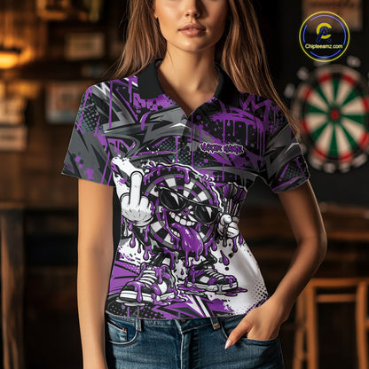 Custom Purple Graffiti Funny Dripping Dartboard Dart Team Jersey Women Polo Shirt IPHW12692
