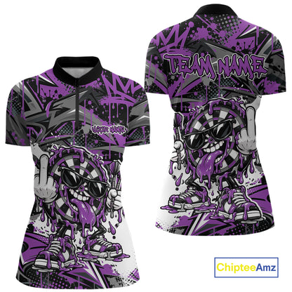 Custom Purple Graffiti Funny Dripping Dartboard Dart Team Jersey Women Quarter-Zip Shirt IPHW12692