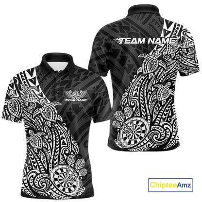 Custom Black And White Polynesian Tribal Turtle Dart Men Polo Team Shirt Outfit IPHW12693