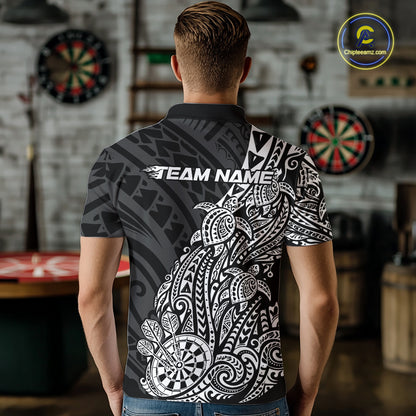 Custom Black And White Polynesian Tribal Turtle Dart Men Polo Team Shirt Outfit IPHW12693