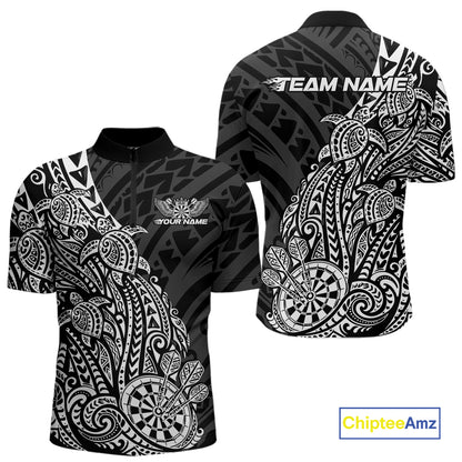 Custom Black And White Polynesian Tribal Turtle Dart Men Quarter Zip Team Shirt Outfit IPHW12693