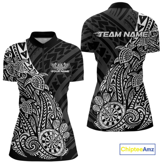 Custom Black And White Polynesian Tribal Turtle Dart Women Quarter-Zip Team Shirt Outfit IPHW12693