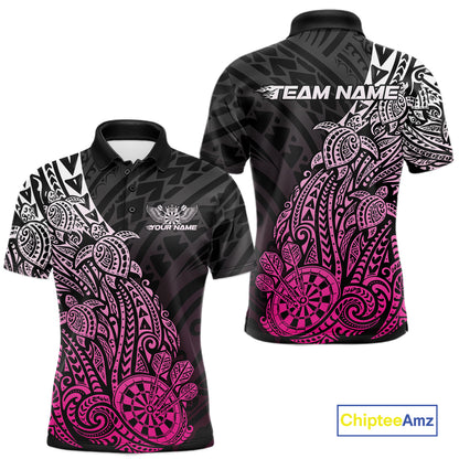 Custom Black And Pink Polynesian Tribal Turtle Dart Men Polo Team Shirt Outfit IPHW12695