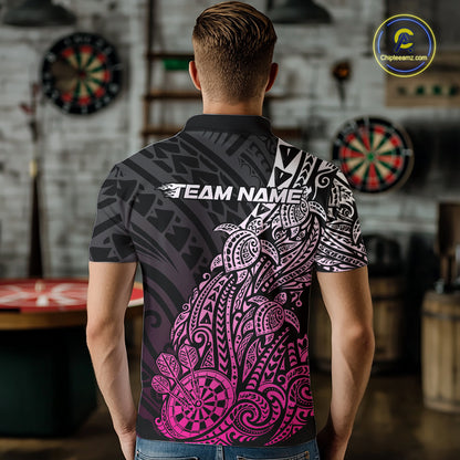 Custom Black And Pink Polynesian Tribal Turtle Dart Men Polo Team Shirt Outfit IPHW12695