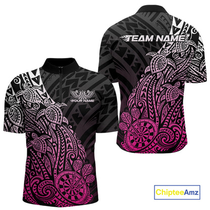 Custom Black And Pink Polynesian Tribal Turtle Dart Men Quarter Zip Team Shirt Outfit IPHW12695