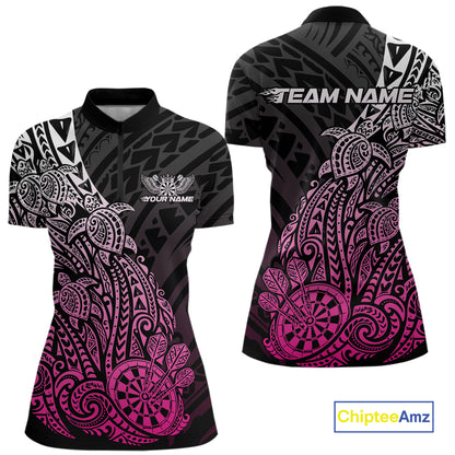 Custom Black And Pink Polynesian Tribal Turtle Dart Women Quarter-Zip Team Shirt Outfit IPHW12695