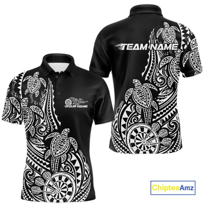 Custom Black And White Polynesian Tribal Turtle Dart Men Men Polo Shirt Team Uniform IPHW12696