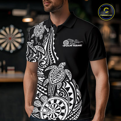 Custom Black And White Polynesian Tribal Turtle Dart Men Men Polo Shirt Team Uniform IPHW12696