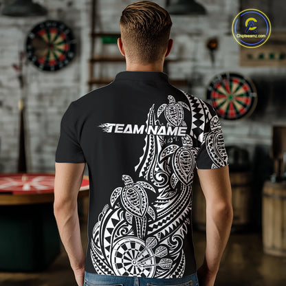 Custom Black And White Polynesian Tribal Turtle Dart Men Men Polo Shirt Team Uniform IPHW12696
