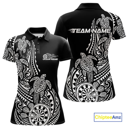 Custom Black And White Polynesian Tribal Turtle Dart Women Women Polo Shirt Team Uniform IPHW12696