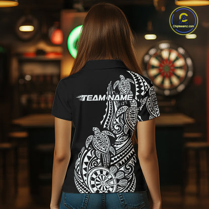 Custom Black And White Polynesian Tribal Turtle Dart Women Women Polo Shirt Team Uniform IPHW12696