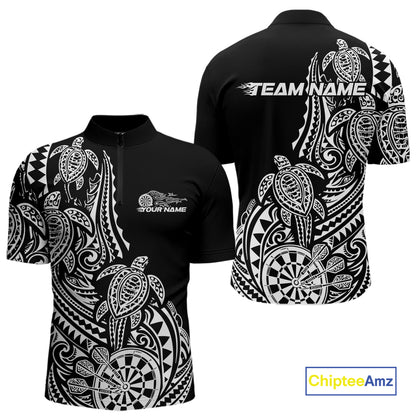 Custom Black And White Polynesian Tribal Turtle Dart Men Men Quarter Zip Shirt Team Uniform IPHW12696