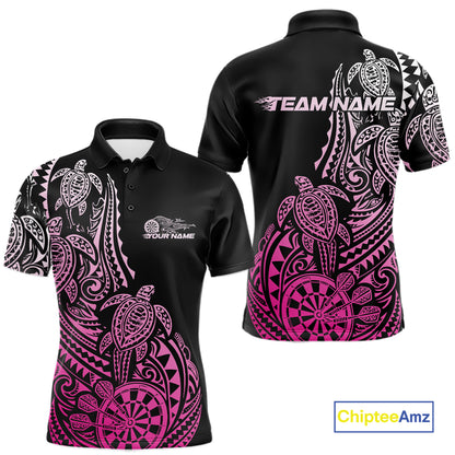 Custom Black And Pink Polynesian Tribal Turtle Dart Men Men Polo Shirt Team Uniform IPHW12697