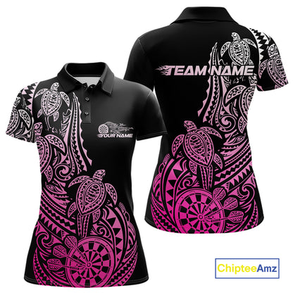Custom Black And Pink Polynesian Tribal Turtle Dart Women Women Polo Shirt Team Uniform IPHW12697