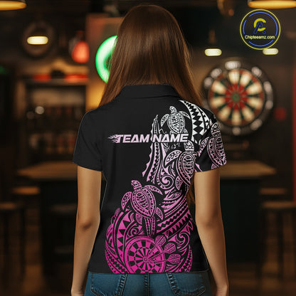 Custom Black And Pink Polynesian Tribal Turtle Dart Women Women Polo Shirt Team Uniform IPHW12697