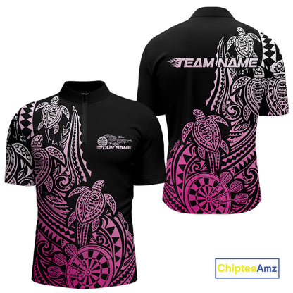 Custom Black And Pink Polynesian Tribal Turtle Dart Men Men Quarter Zip Shirt Team Uniform IPHW12697