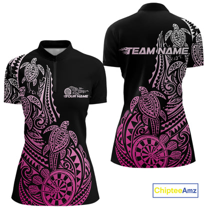 Custom Black And Pink Polynesian Tribal Turtle Dart Women Women Quarter-Zip Shirt IPHW12697