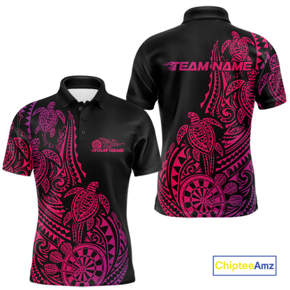 Custom Pink And Purple Polynesian Tribal Turtle Dart Men Men Polo Shirt Team Uniform IPHW12698
