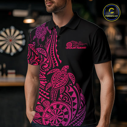Custom Pink And Purple Polynesian Tribal Turtle Dart Men Men Polo Shirt Team Uniform IPHW12698