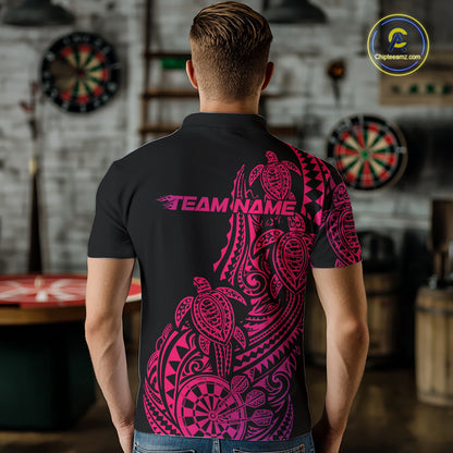 Custom Pink And Purple Polynesian Tribal Turtle Dart Men Men Polo Shirt Team Uniform IPHW12698