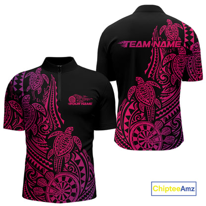 Custom Pink And Purple Polynesian Tribal Turtle Dart Men Men Quarter Zip Shirt Team Uniform IPHW12698