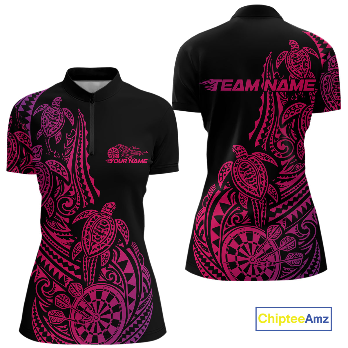 Custom Pink And Purple Polynesian Tribal Turtle Dart Women Women Quarter-Zip Shirt IPHW12698