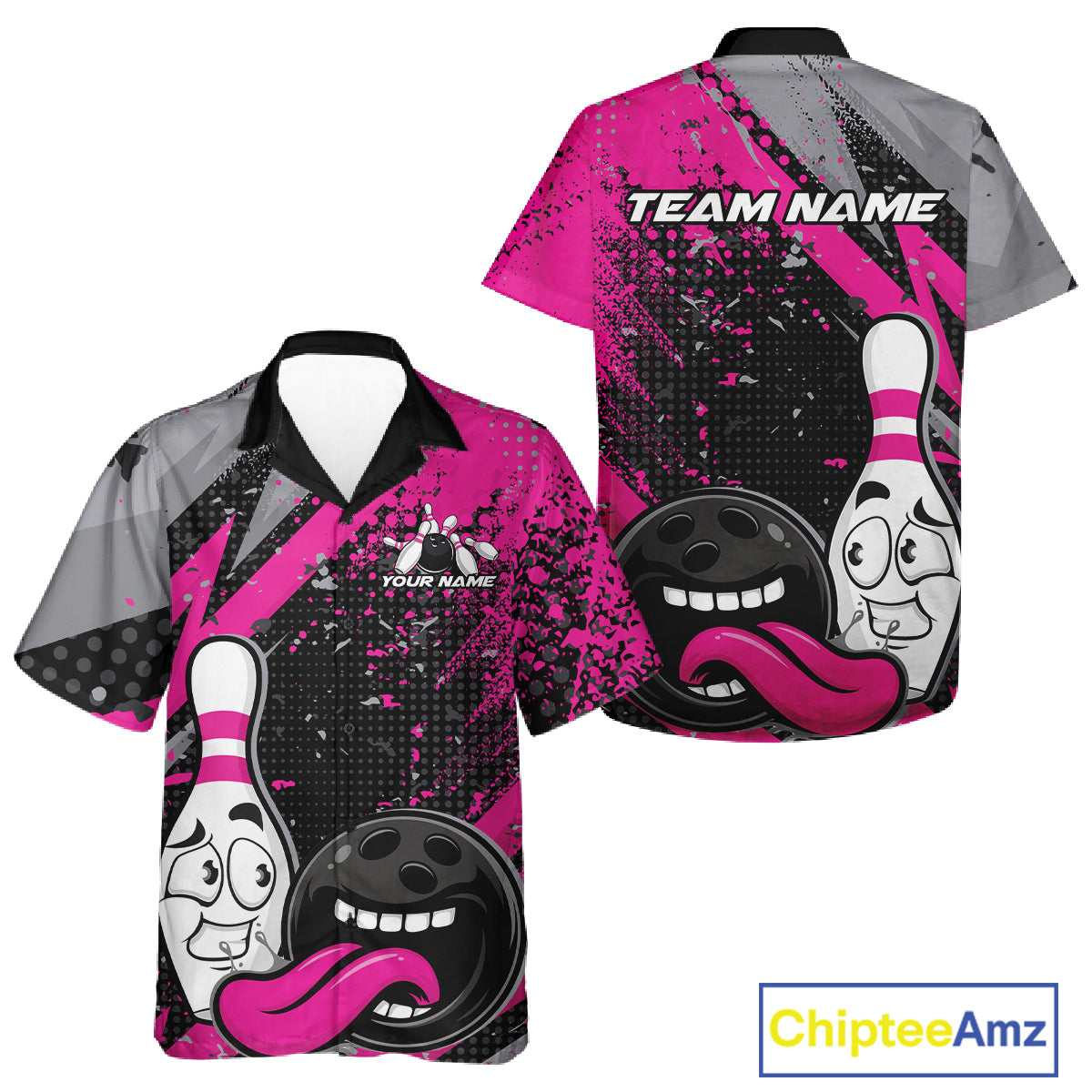 Custom Funny Bowling Men And Women Button Up Shirt, Purple Bowling Ball And Pin Bowling Jersey IPHW12728