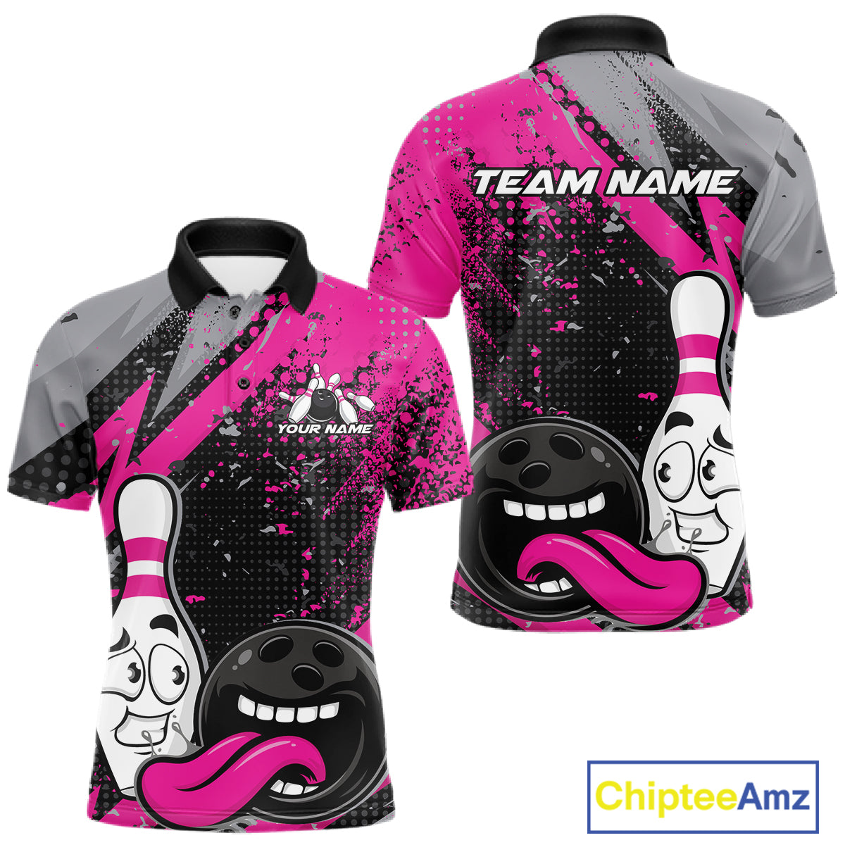 Custom Funny Bowling Men Polo Shirt, Purple Bowling Ball And Pin Bowling Jersey IPHW12728