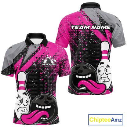 Custom Funny Bowling Men Polo Shirt, Purple Bowling Ball And Pin Bowling Jersey IPHW12728
