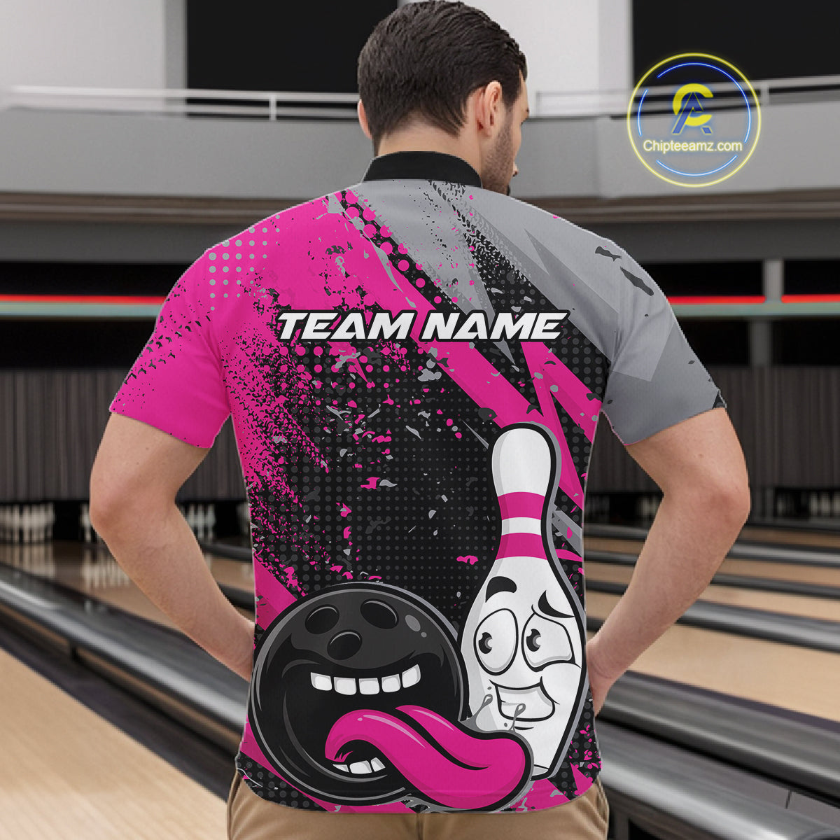 Custom Funny Bowling Men Quarter Zip Shirt, Purple Bowling Ball And Pin Bowling Jersey IPHW12728
