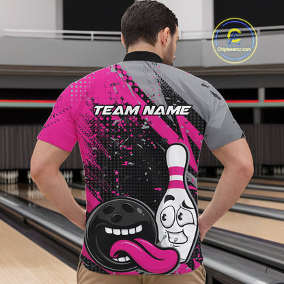 Custom Funny Bowling Men Quarter Zip Shirt, Purple Bowling Ball And Pin Bowling Jersey IPHW12728