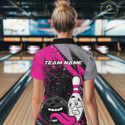 Custom Funny Bowling Women Quarter-Zip Shirt, Purple Bowling Ball And Pin Bowling Jersey IPHW12728