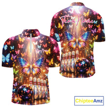 Load image into Gallery viewer, Custom Colorful Butterfly Bowling Men Quarter-Zip Shirt, Bowling Tournament Team Shirt IPHW11030