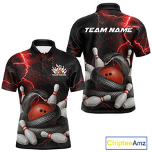 Load image into Gallery viewer, Custom Black And Red Thunder Lightning Black Mamba Snake Bowling Team Men Polo Shirt IPHW10152