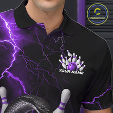 Load image into Gallery viewer, Custom Black And Purple Thunder Lightning Black Mamba Snake Bowling Team Men Polo Shirt IPHW10153