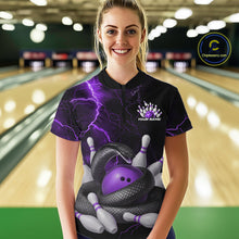 Load image into Gallery viewer, Custom Black And Purple Thunder Lightning Black Mamba Snake Bowling Team Women Shirt IPHW10153