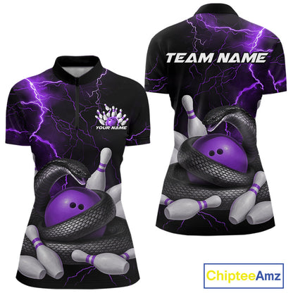 Custom Black And Purple Thunder Lightning Black Mamba Snake Bowling Team Women Shirt IPHW10153