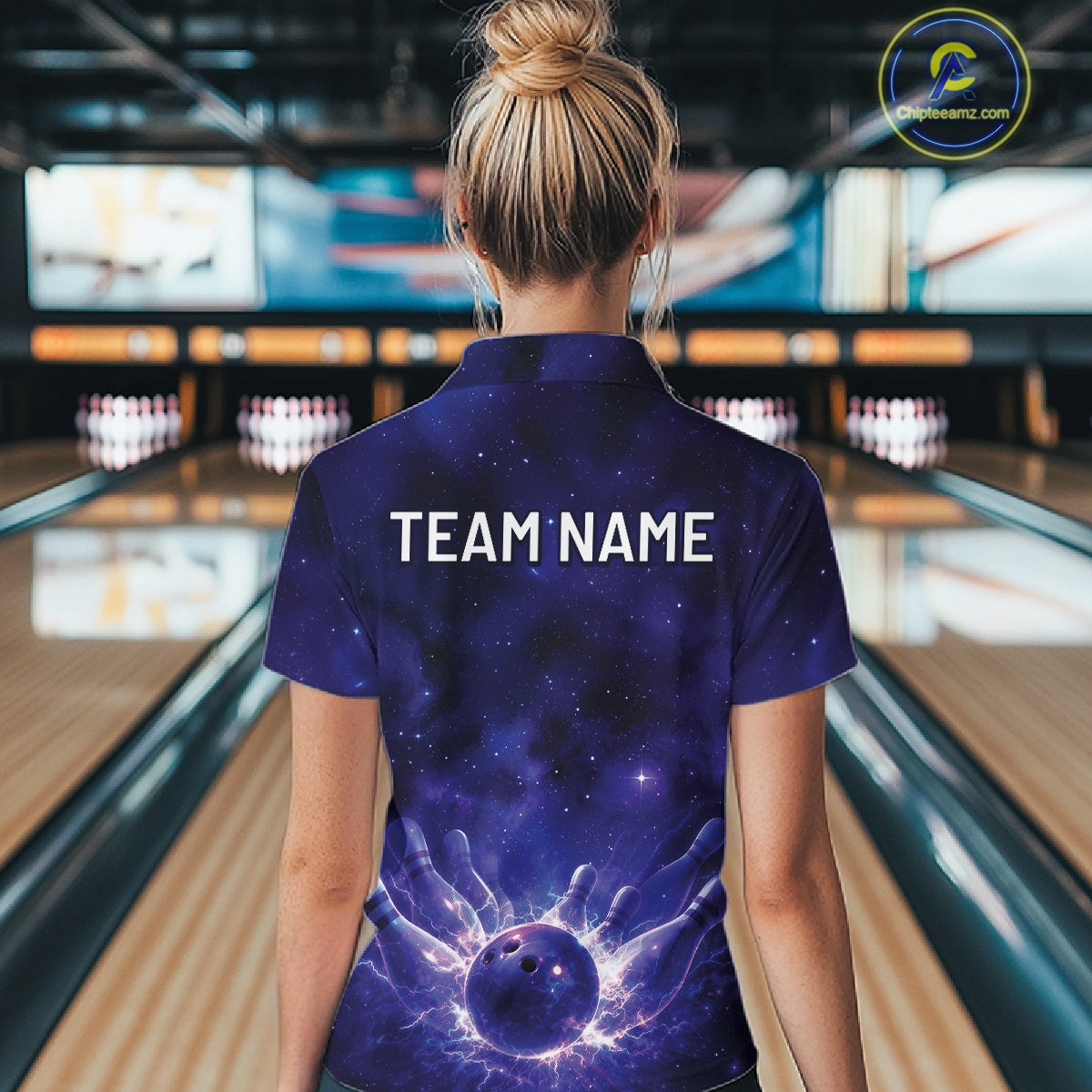 Custom Purple And Blue Galaxy Bowling Shirts For Women, Sparkling Sky Bowling Jerseys IPHW10529