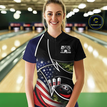 Load image into Gallery viewer, Custom Patriotic US Flag Bowling Team Shirts, Freedom Military Camo Women Bowling Jersey IPHW10531
