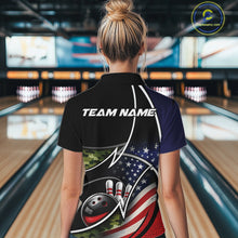 Load image into Gallery viewer, Custom Patriotic US Flag Bowling Team Shirts, Freedom Military Camo Women Bowling Jersey IPHW10531