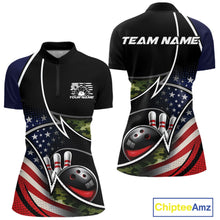 Load image into Gallery viewer, Custom Patriotic US Flag Bowling Team Shirts, Freedom Military Camo Women Bowling Jersey IPHW10531