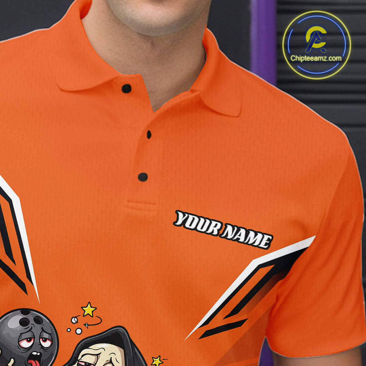 Custom Orange Funny Grim Reaper Bowling And Beer Men Polo Shirt, Halloween Bowling Jersey IPHW11947