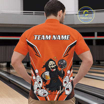 Close-up fabric detail of lightweight 100% polyester quick-dry bowling shirt
