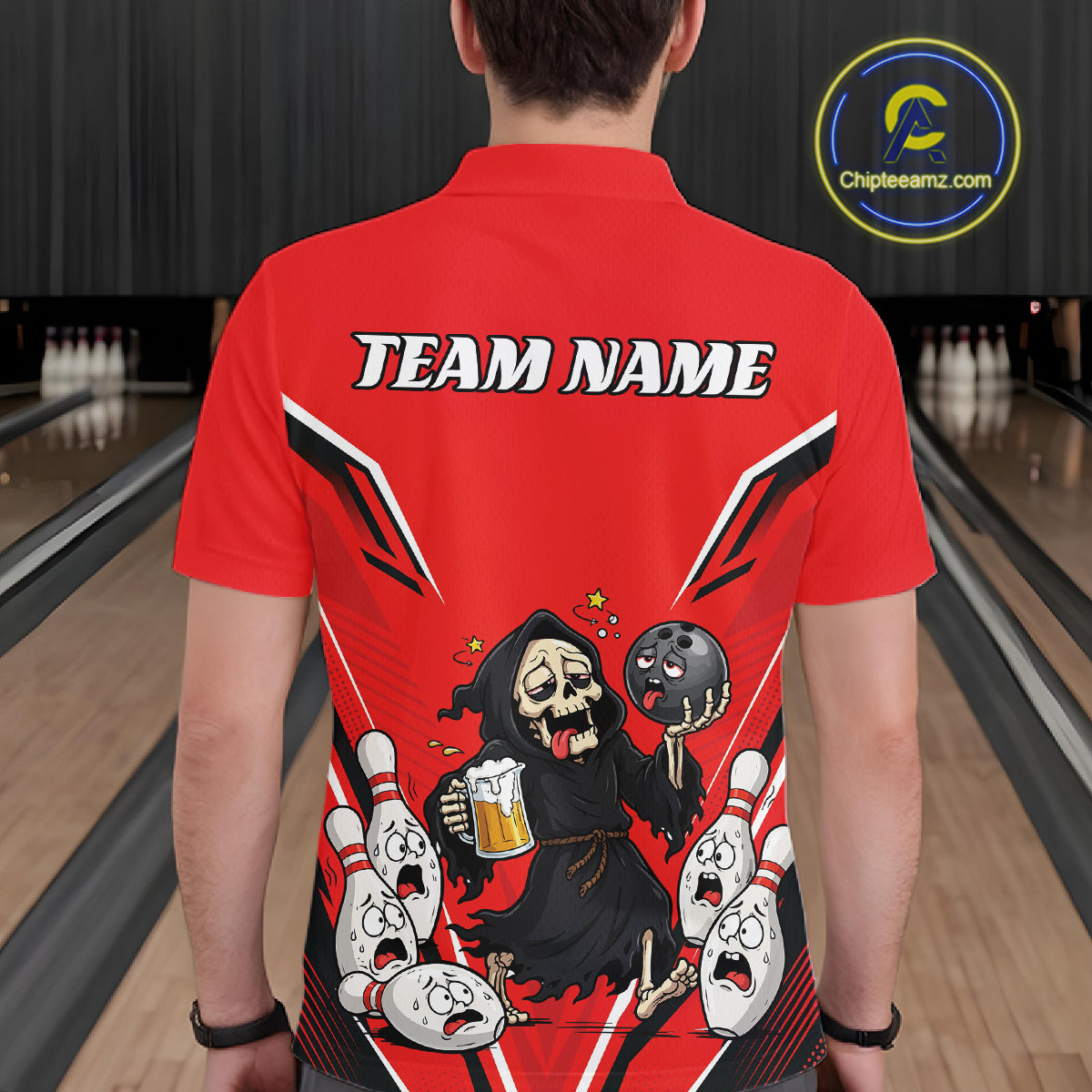 Close-up fabric detail of lightweight 100% polyester quick-dry bowling shirt
