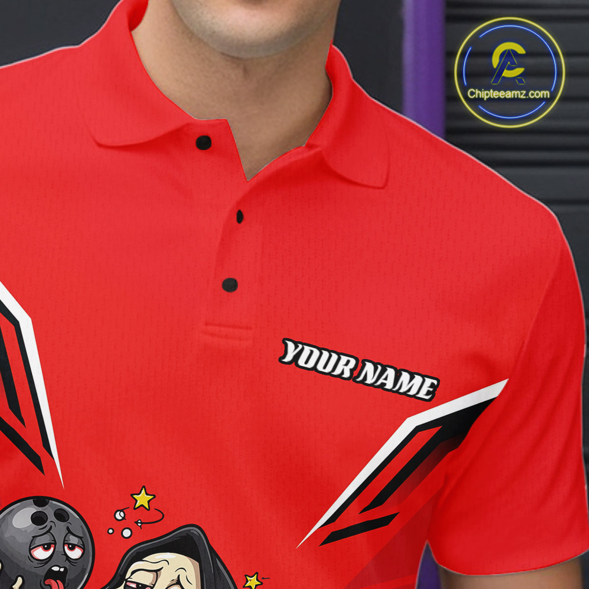 Custom Red Funny Grim Reaper Bowling And Beer Men Polo Shirt, Halloween Bowling Jersey IPHW11948