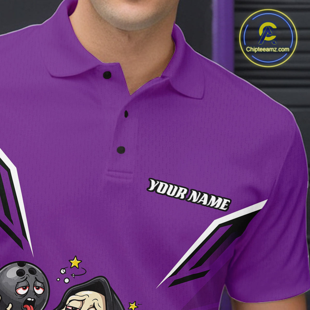 Close-up fabric detail of lightweight 100% polyester quick-dry bowling shirt