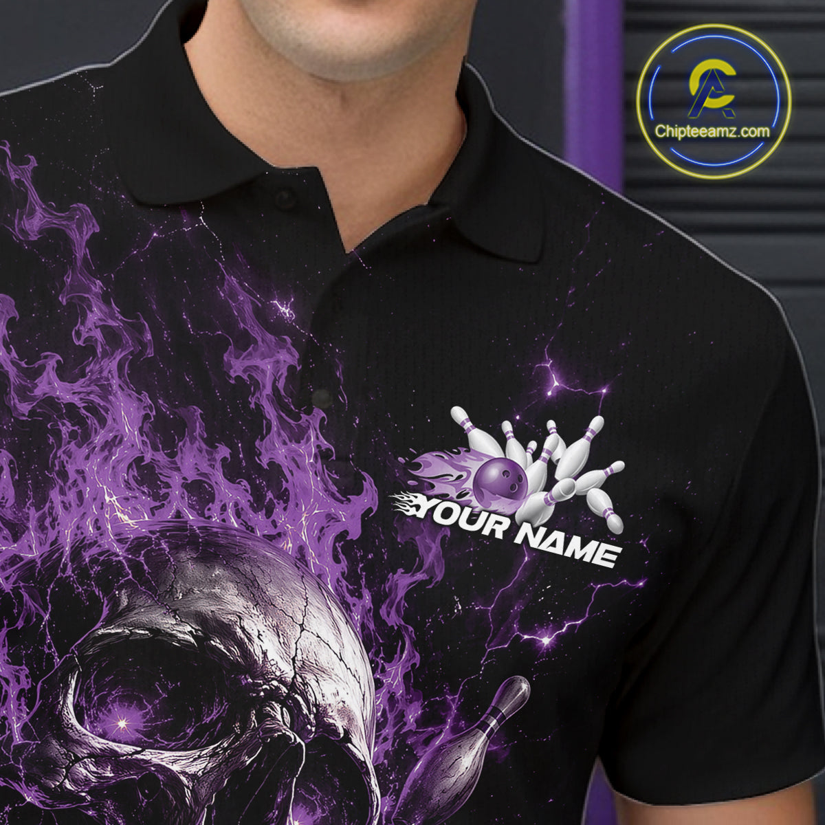 Close-up fabric detail of lightweight 100% polyester quick-dry bowling shirt